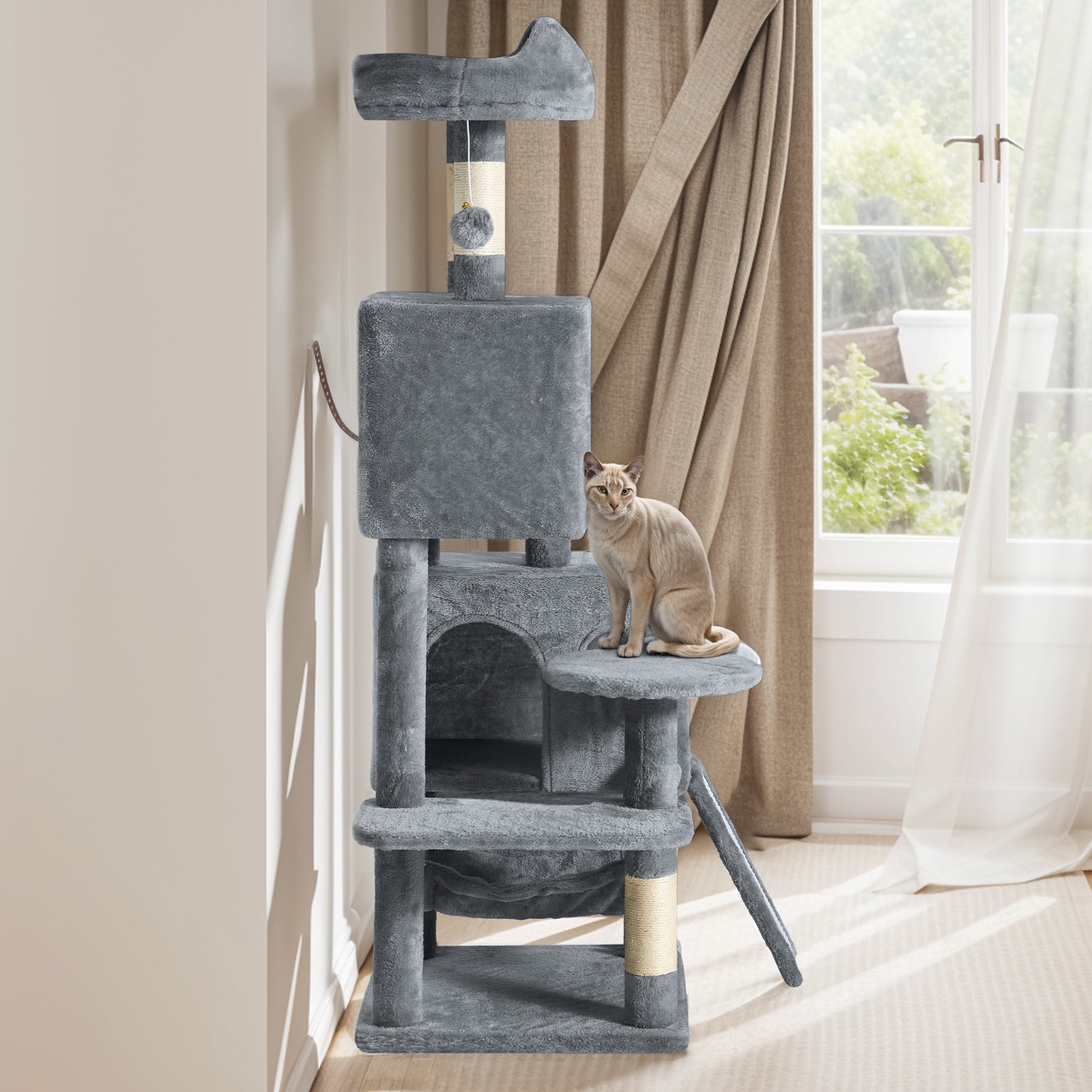 Uforic 54" Cat TreeTower with Sisal Scratching Post Tower Hammock Perch for Indoor Cats, Dark Gray