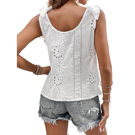 Boho Plain Top V neck White Sleeveless Women's Blouses XS (2)