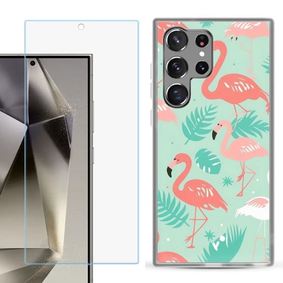 OneToughShield ® Compatible with Samsung Galaxy S24 Ultra, Shockproof Phone Case, with Tempered Glass Screen Protector - Flamingo