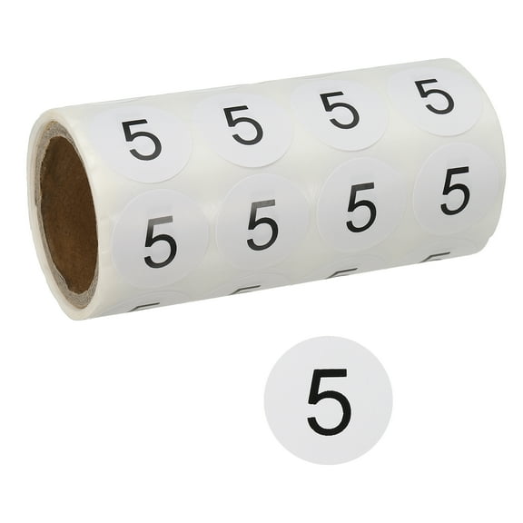 1 Inch Number Stickers, Number 5 Sticker Numbers Labels Round Small Vinyl Self Adhesive Label Circle Decals 500 Pcs 1 Roll for Photo Album Poster Table, Black