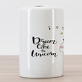 thumbnail image 3 of Saying Ceramic Toothbrush Holder, Print of Dream Like a Unicorn Calligraphy with Music Horned Horse, Decorative Versatile Countertop for Bathroom, 4.5" X 2.7", Yellow and Charcoal Grey, 3 of 4