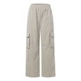 thumbnail image 4 of Tittly Cargo Pants Women Palazzo Pants Womens Daily Elastic Waist Pockets Straight Solid Color Casual Pants Loose Pockets Cargo Long Trousers Wide Leg Pants Woman Cargo Joggers Beige L, 4 of 8