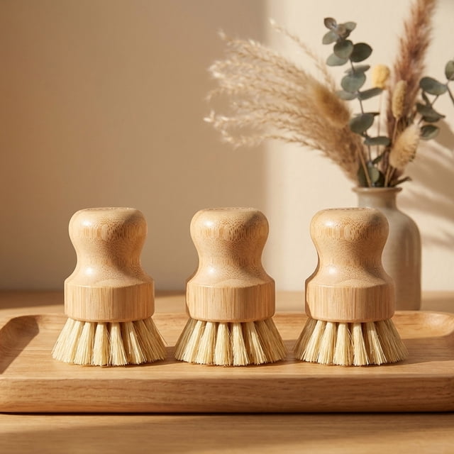 3 Paquete de Cepillos para Lavar Platos con Mango de Bambú y Fibra de Sisal, Herramientas de Limpieza de Cocina de Fibra Natural No Rayables para Ollas, Sartenes y Platos