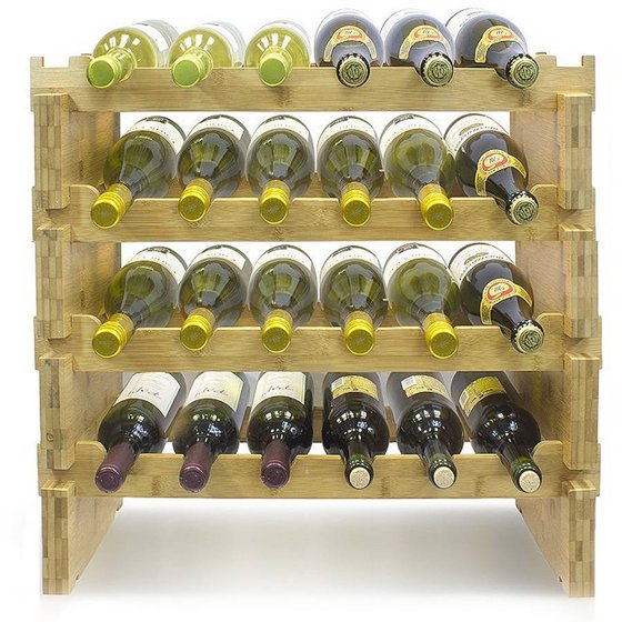 Sorbus Stackable Bamboo Wine Rack, Classic Style Wine Racks, Holds 24