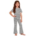 thumbnail image 6 of qucoqpe Toddler Little Girls Cute Trendy 2-Piece Outfit Set Summer Striped Casual Short Sleeve Soft Elastic Waist Flared Trousers Top and Pant Comfy Homewear Set Kids, 6 of 7