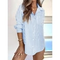 thumbnail image 2 of SMZ Striped Button Down Shirts for Women Dress Shirts Long Sleeve Casual Collared Office Work Shirt with Pocket, 2 of 5