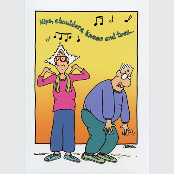 Oatmeal Studios Older Couple Exercising To Song: Hips, Shoulders, Knees and Toes Funny / Humorous Get Well Card for Replacement