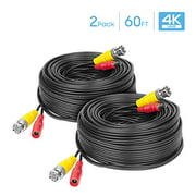 Amcrest 2-Pack 4K Security Camera Cable 60FT BNC Cable, Camera Wire CCTV, Pre-Made All-in-One Video and Power Cable for Security Camera, HDCVI, HDTVI Camera, Analog, DVR (2PACK-SCABLE4K60B-PP)