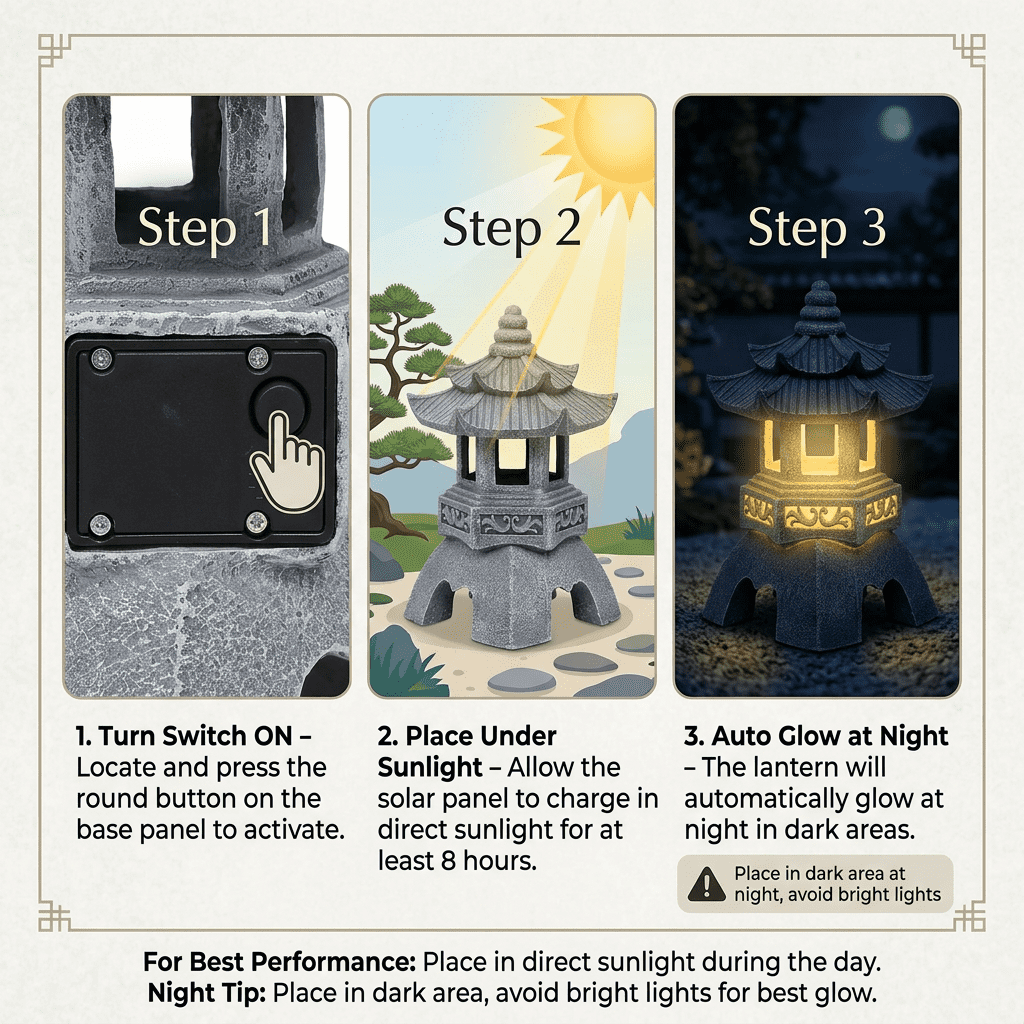 Japanese Solar Pagoda Lantern Garden Statue Outdoor Zen Decor Light