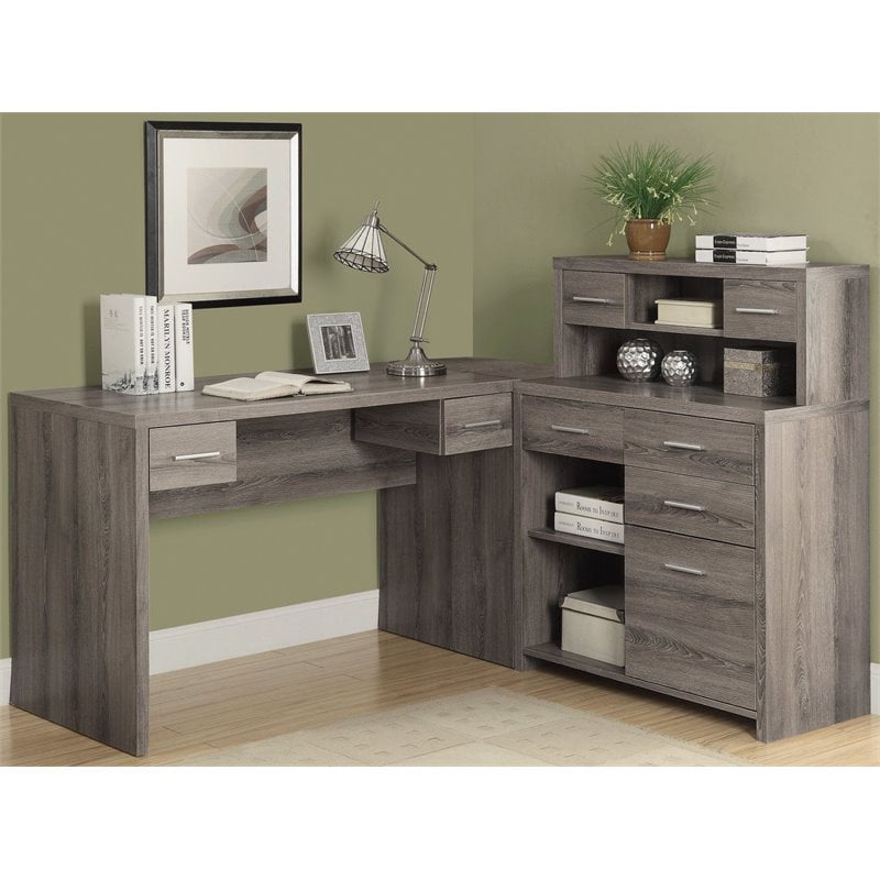 Bowery Hill L Shaped Computer Desk With Hutch In Dark Taupe