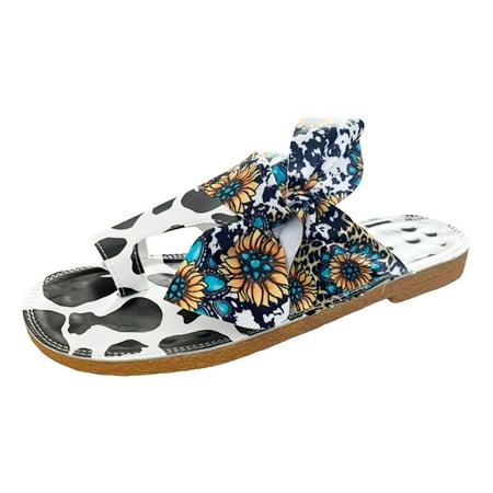 

Youmylove Women Flat Bottom Set Toe Plus Size Fashion Bow Flower Plus Size Sandals Slippers Summer Comfy Daily Simple Walking Footwears