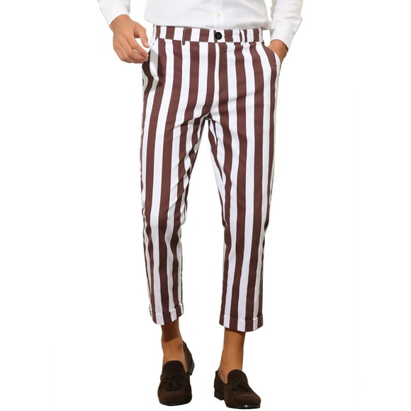 INSPIRE CHIC Stripe Business Pants for Men's Slim Fit Tapered Dress Pants Burgundy White 32