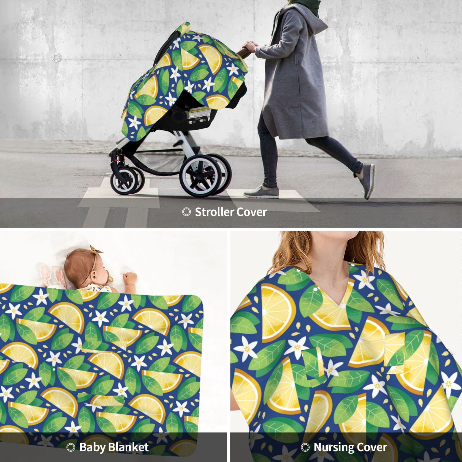 Car Seat Cover Baby - cartoon Lemon flower Breathable Infant Car Seat Cover for Baby Carseat, Lightweight Comfort Baby Essentials Must Haves Newborn Stuff for Girl Boy