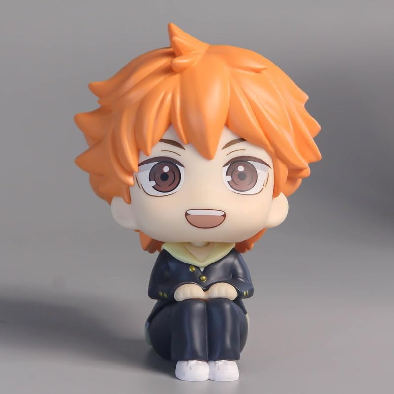 Newly Hinata Shoyo Figure Kageyama Tobio Figure Q Version Sitting Anime Figures 10cm/3.9inch Handmade PVC Cartoon Manga Character Model Craft Gift (Hinata Shoyo)
