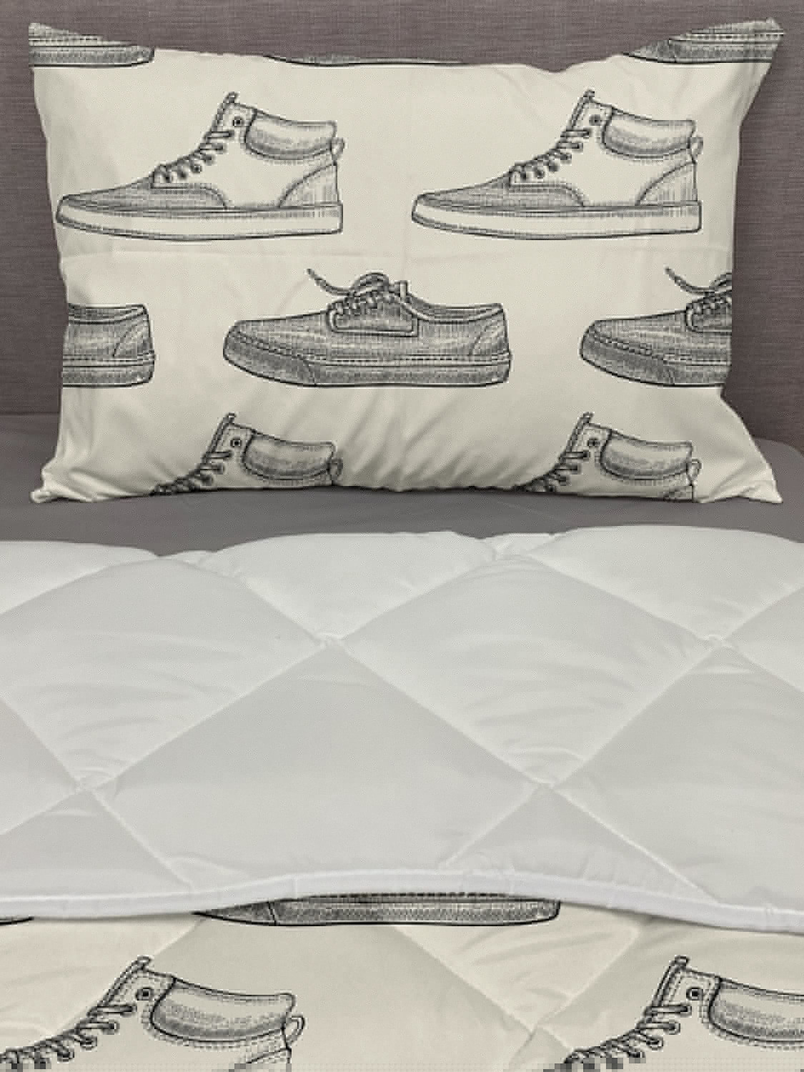 thumbnail image 3 of Sketch Comforter & Sham Bedding Set, Repeating Illustration of Hand Drawn Outline Retro Shoes Sneakers Fashion Print, 3 pcs Duvet Set Microfiber Filling Quilt, 5 Sizes, Black and Ivory, by Ambesonne, 3 of 4