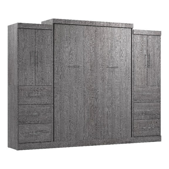 Atlin Designs 115" Wood Queen Wall Bed Kit Set with 6 Drawers in Bark Gray