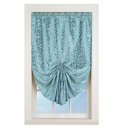 Scroll Pattern 35"W X 64"L Pull Up Window Curtain Shade, Blue