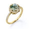 thumbnail image 4 of JeenMata Halo Bezel Cluster - 1.5 Carat Cushion Cut Opaque Milky Moss Green Agate and Moissanite - Pave Engagement Ring - 18K Yellow Gold Plating over Silver, 4 of 7