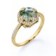 thumbnail image 4 of JeenMata Anillo de Compromiso con Bisel de Halo Ágata Verde Musgo Lechoso Opaco de Talla Cojín de 1,5 Quilates y Moissanita: Pavé - Baño de Oro Amarillo de 18 K sobre Plata, 4 of 6