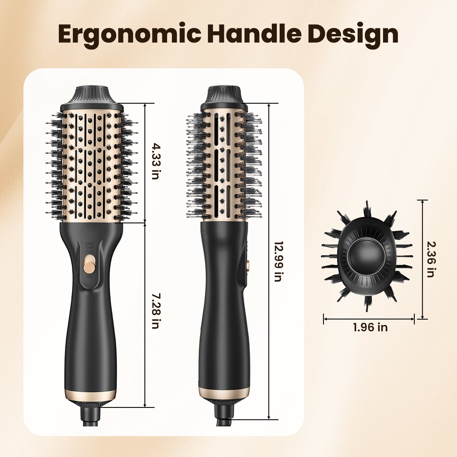 Hair Dryer Brush, Blow Dryer with Negative Ion Anti-Frizz Ceramic Titanium Barrel, Easy & Fast Salon-Style Blowouts, Black Gold