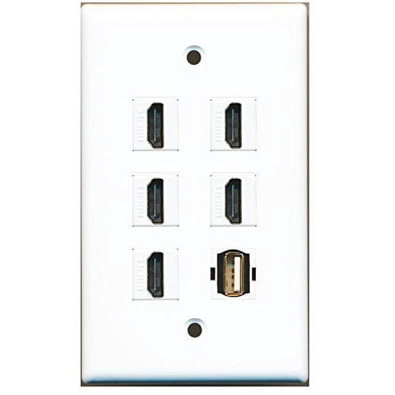 RiteAV - 5 x HDMI and 1 x USB A-A Video Port Wall Plate White