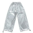 thumbnail image 2 of CUZIBR Girls Pants Jazz Pants Sparkly Shiny Wide Leg Cargo Trousers Stage Performance Show Dancewear Sequin Streetwear For Sports Everyday Activities,Light Gray,3-4 Years, 2 of 3