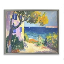 Stupell Industries House On Coastline Coastal Painting Gray Floater Framed Canvas Art Print Wall Art, 31 x 25