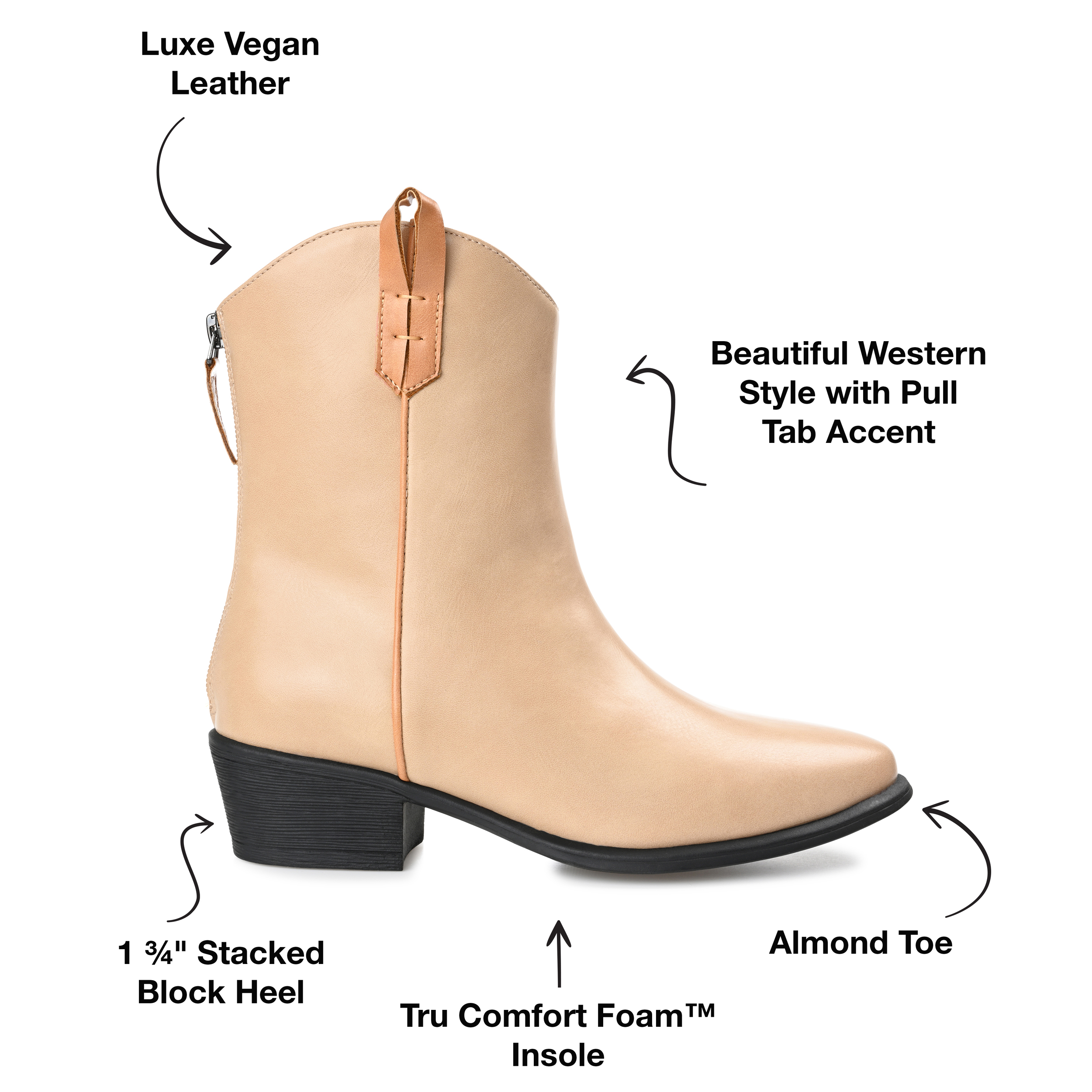 Journee Collection Womens Novva Tru Comfort Foam Back Heel Zip Stacked Heel Booties