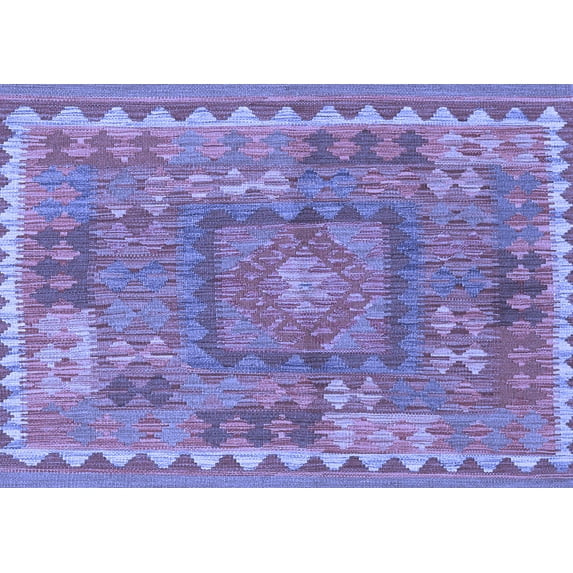 Ahgly Company Machine Washable Indoor Rectangle Southwestern Blue Country Area Rugs, 2' x 3'