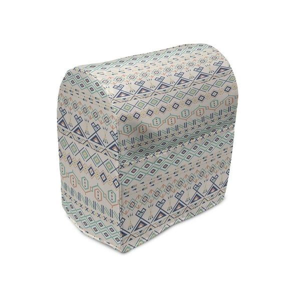 Geometric Stand Mixer Cover, Aztec Motifs Triangles Squares Folk Inspiration Tribal Image, Kitchen Appliance Organizer Bag Cover with Pockets, 5 Quarts, Mint Dark Blue Peach, by Ambesonne