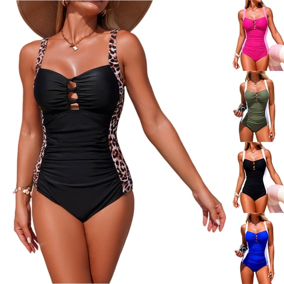 2026 New Women's One Piece Swimsuits Tummy Control -Slimming Bathing Suit Neon 1 Piece Beach Outfit Sexy Sport Swim Suits, Womens One-piece Bikini Swimsuit, Athletic Swimwear (Leopard Print, Large)