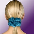 thumbnail image 4 of Velvet Scrunchies King Size Teal Blue XXL Plush Ponytail Holders Oversized Big Made in the USA, 4 of 7