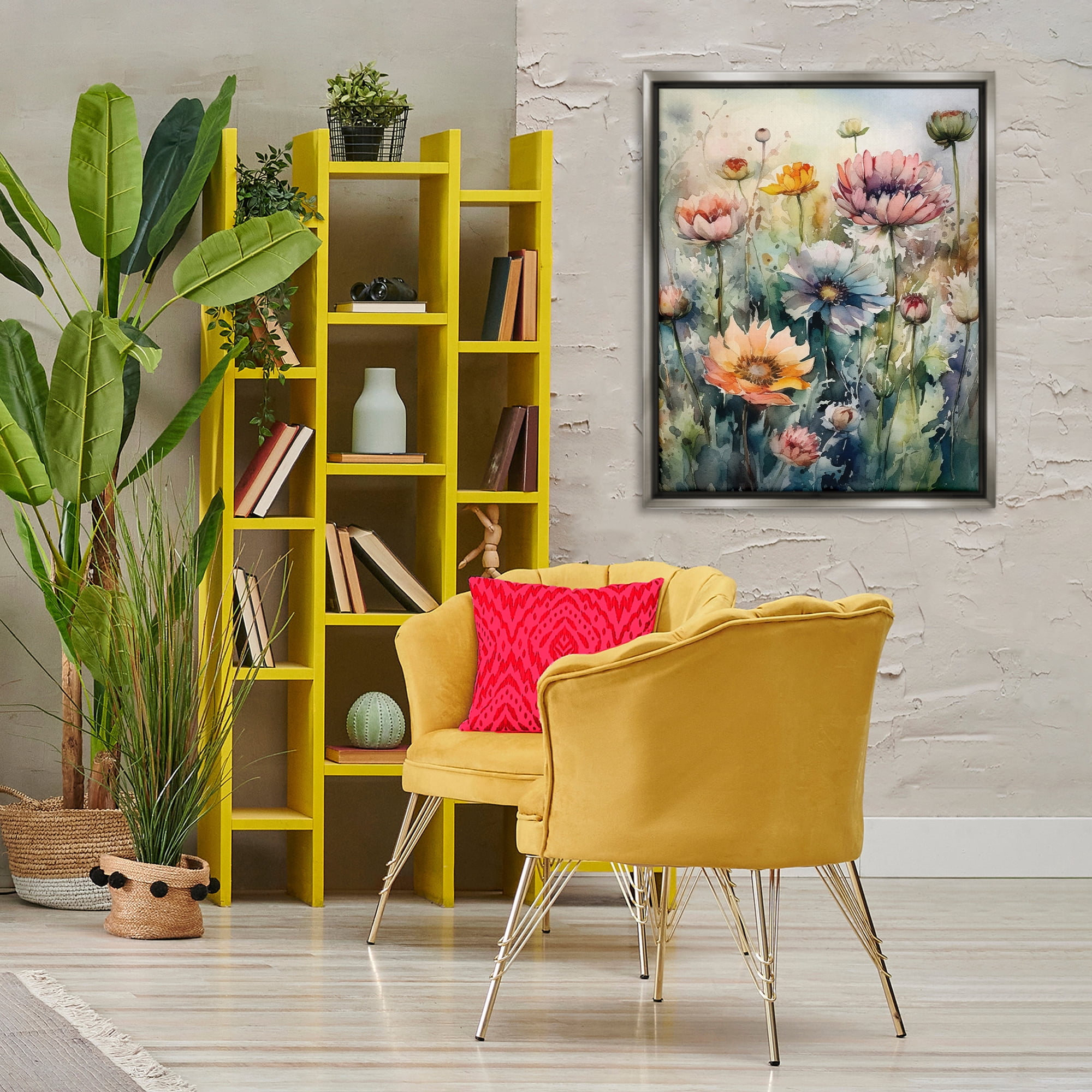 Stupell Industries Wild Gerbera Daisies Plants & Flowers Painting Gray Floater Framed Canvas Art Print Wall Art, 25 x 31