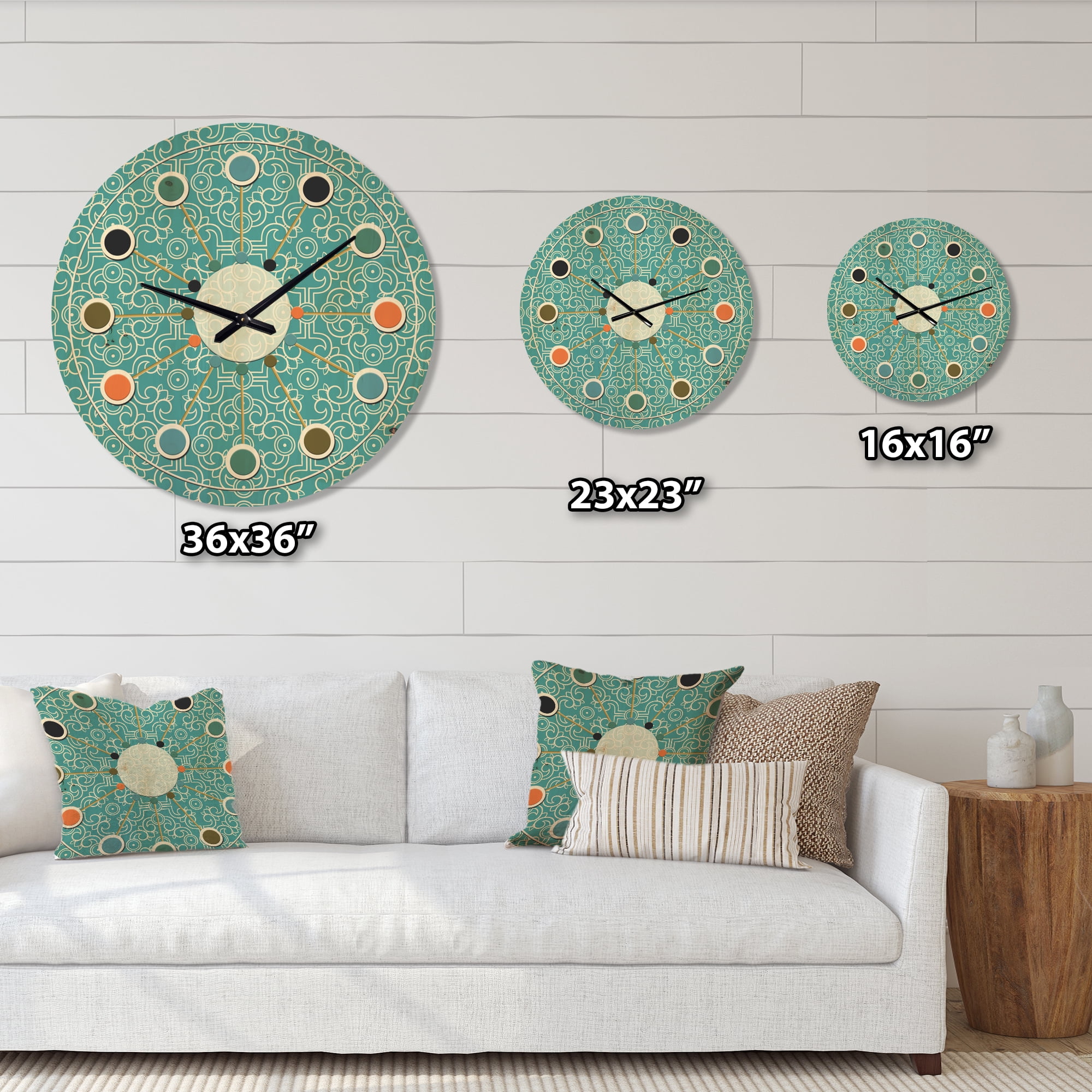 Designart 'Abstract Retro Pattern Design X' Mid-Century Modern Wood Wall Clock