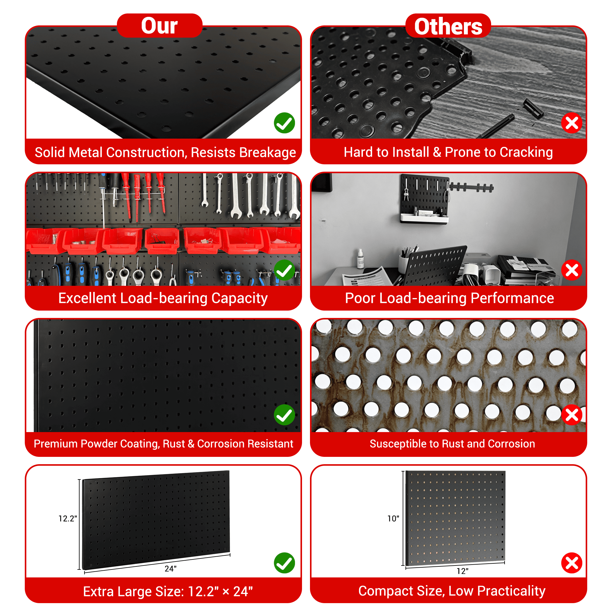 Pegboard Wall Organizer,48 x 36 inch Garage Storage Pegboard ,Metal Peg Board with Hooks & Storage Bins, Tool Panel Organizer