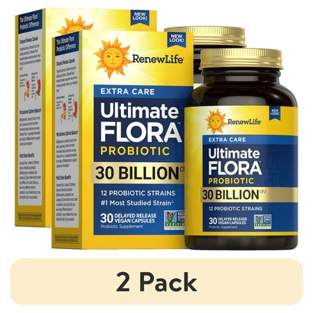(2 pack) Renew Life Extra Care Digestive Adult Probiotic, Unisex, 30 Billion CFU, 12 Strains, 30 Count