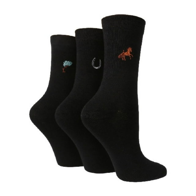 WILDFEET - Lot de 3 Chaussettes Brodées en Coton Riche pour Femmes pour Usage Quotidien / Design Animal / Décontracté