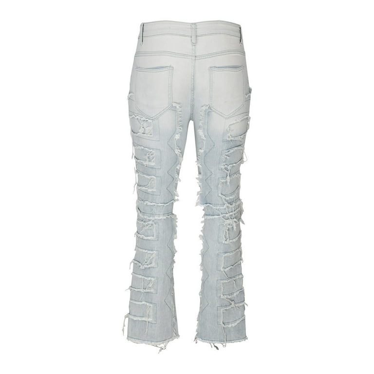 Men Trousers Ripped Denim Jeans Wide Leg Pants Distressed Streetwear Fit  Hip Hop