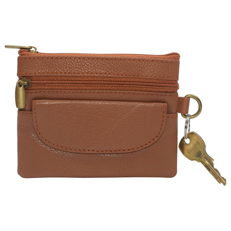 Women Genuine Leather Triple Zipper Small Wallet Change Coin Purse