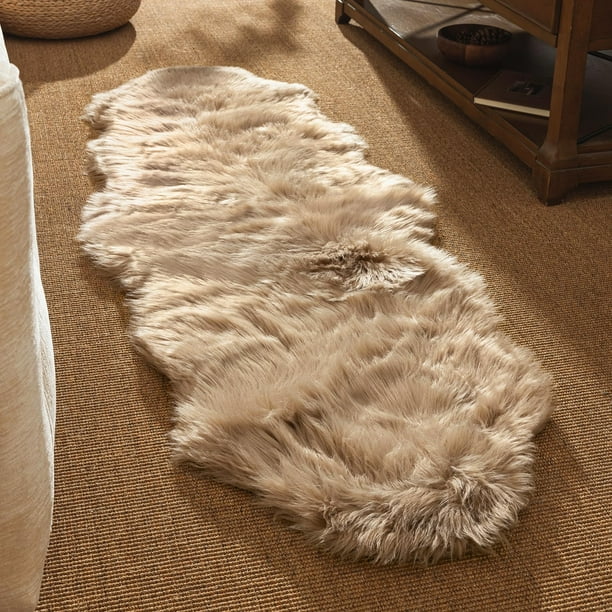 Alfombra de piel sintética Ashler ultrasuave, 60 x 180 cm, color beige, para dormitorio