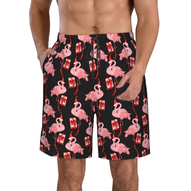 Fotbe New Year Flamingo Trajes de Baño Estampados para Hombre, Shorts de Verano de Secado Rápido, Ropa de Playa, Bañadores-Large