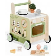 Baby Push Walker -Wooden Push Walker Montessori Toy- Toddler Learning Activity Walker for Girls Boys 1-3 Years - Pretend Kitchen Playset Ideal for Toddlers（Green ）