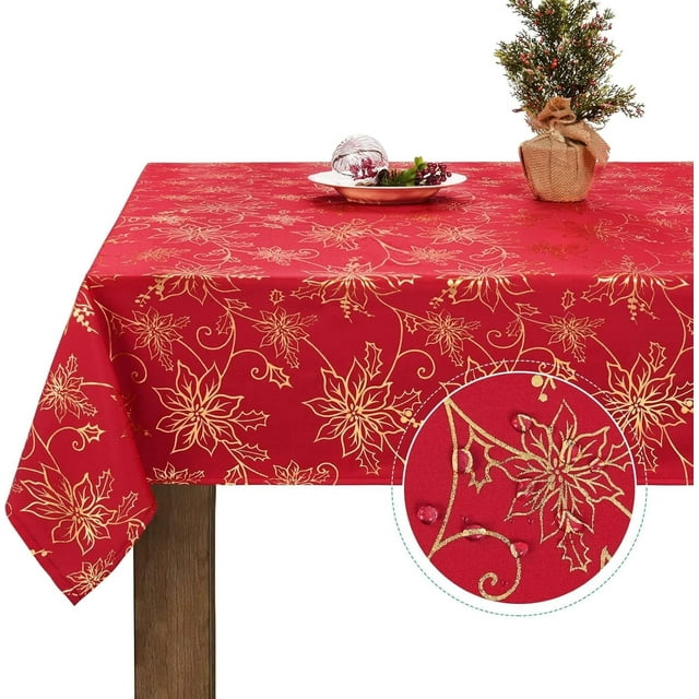 Nappe de Noël 60"X104 Pouces, Nappe de Noël Poinsettia pour l'Hiver, Nappes de Noël Rouges, Nappe Décorative de Noël pour Table, Cuisine, Salle à Manger, Fête