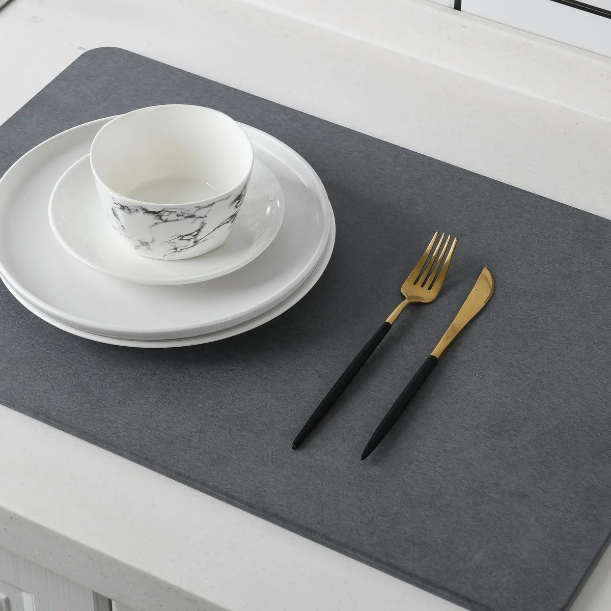 J&V TEXTILES Stone Bath Mat Diatomaceous Earth Shower Mat Non-Slip Super Absorbent Diatomite Stone Mats for Bathroom Floor Quick-Drying Easy to Clean 24''15'' Grey Dove Grey