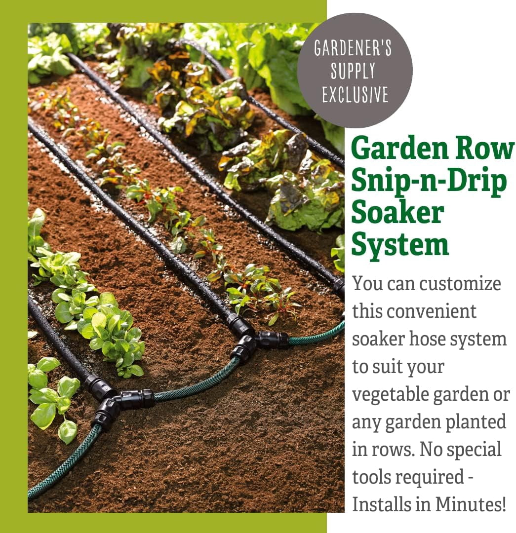 Gardener's Supply Company Snip-n-Drip Irrigation Kit | Outdoor Customizable Self-Watering Sprinkler Soaker Hose System | Supplys 4 25 Foot Garden Rows