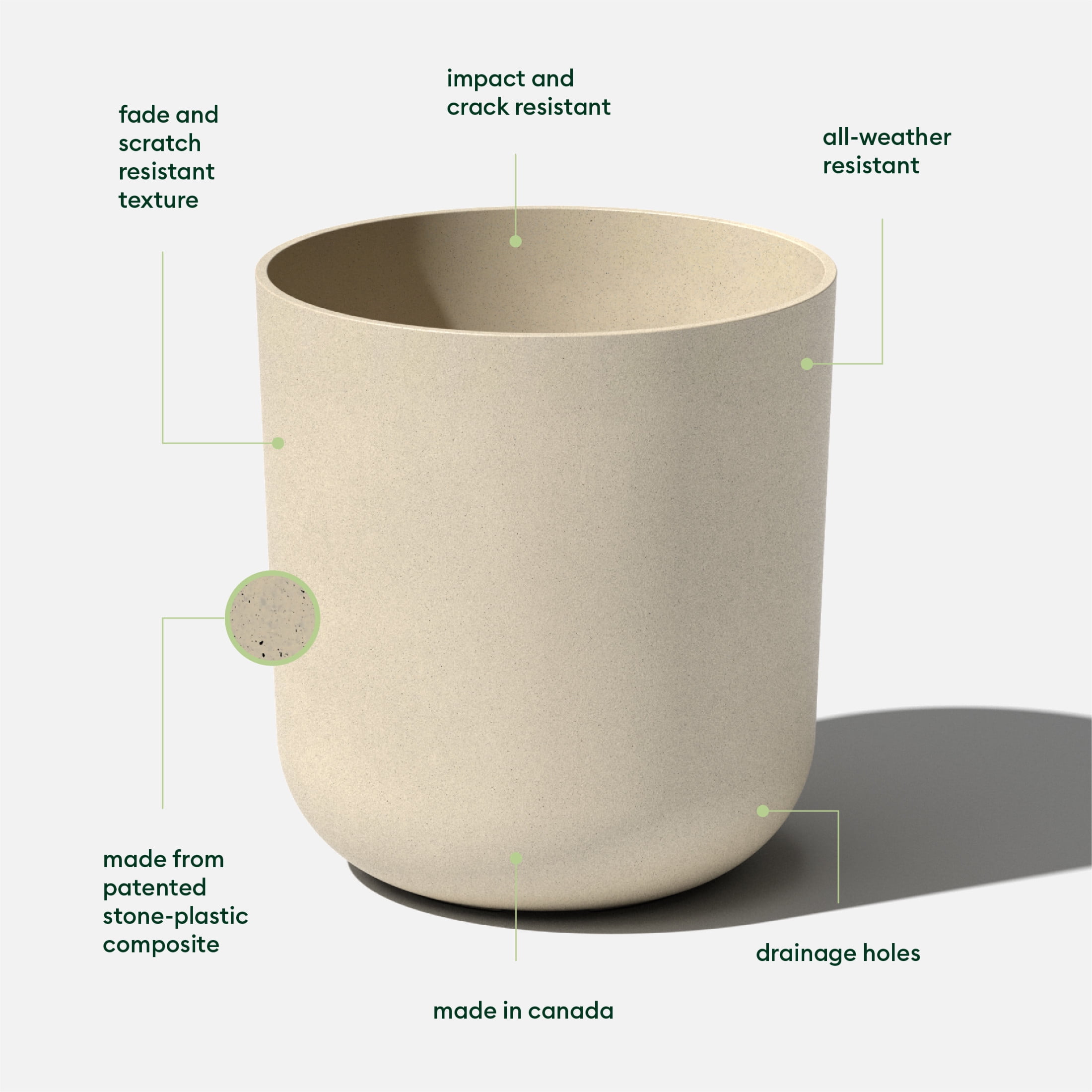Veradek Mason Series Kona 20" Plastic-Stone Planter - Sand