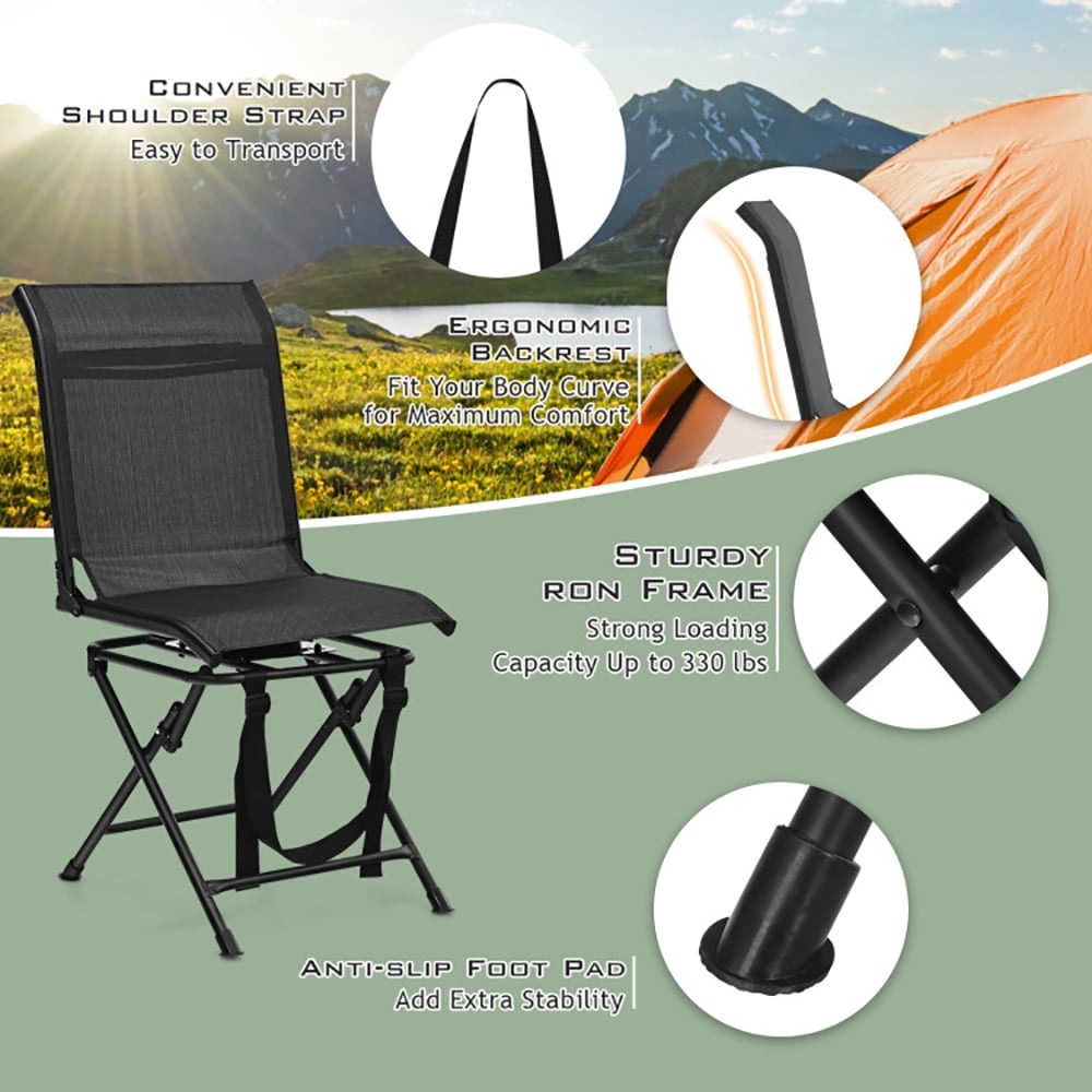Aimee Lii All-weather Outdoor Foldable 360-Degree Swivel Chair with Iron Frame, Folding Camping Lawn Chairs, Black Aimee Lii All-weather Outdoor Foldable 360-Degree Swivel Chair with Iron Frame, Folding Camping Lawn Chairs, Black