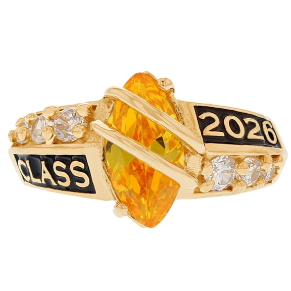 JackAni 14k Yellow Gold Simulated Citrine November Birthstone 2026 Class Graduation Ring - Size 5.00
