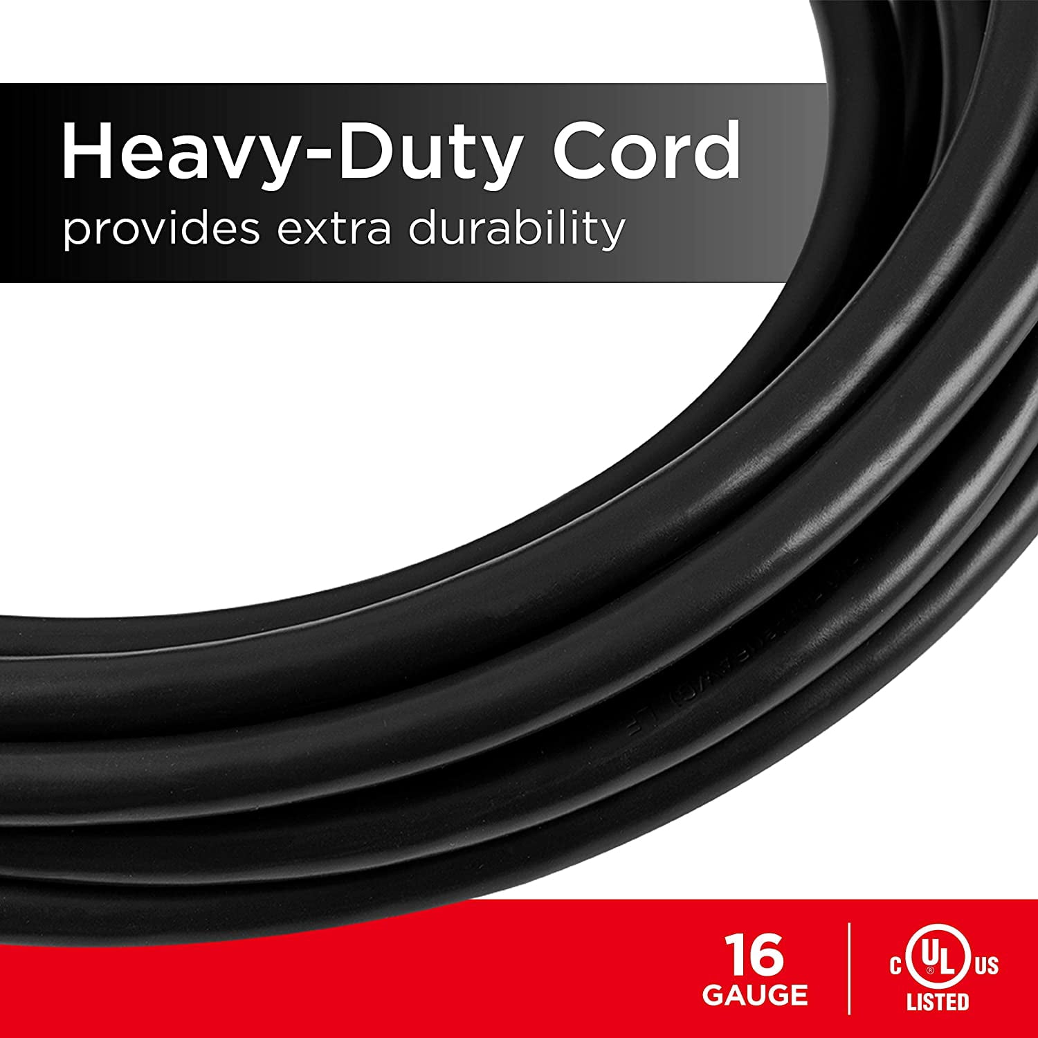 JJEAN-9 Ft Outdoor Extension Cord 3 Outlet Extension Cords Outlet Power Strip Short Extension Cord with Multiple Outlets Grounded Heavy Duty Extension Cord 16 Gauge UL Listed Black 50772