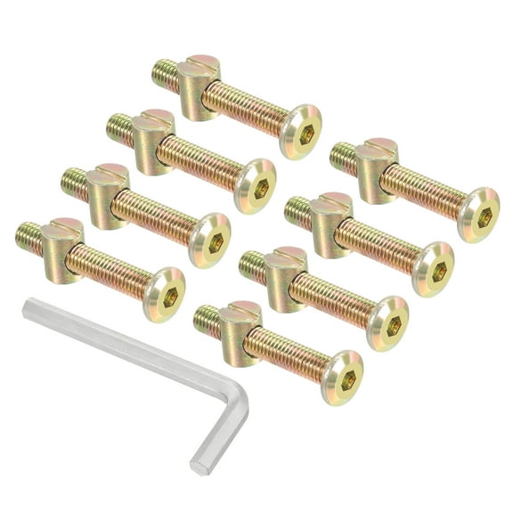 Uxcell M8 x 50mm Bunk Bed Bolts, 8Pcs Hex Socket Screws Nuts with Wrench Zinc Color